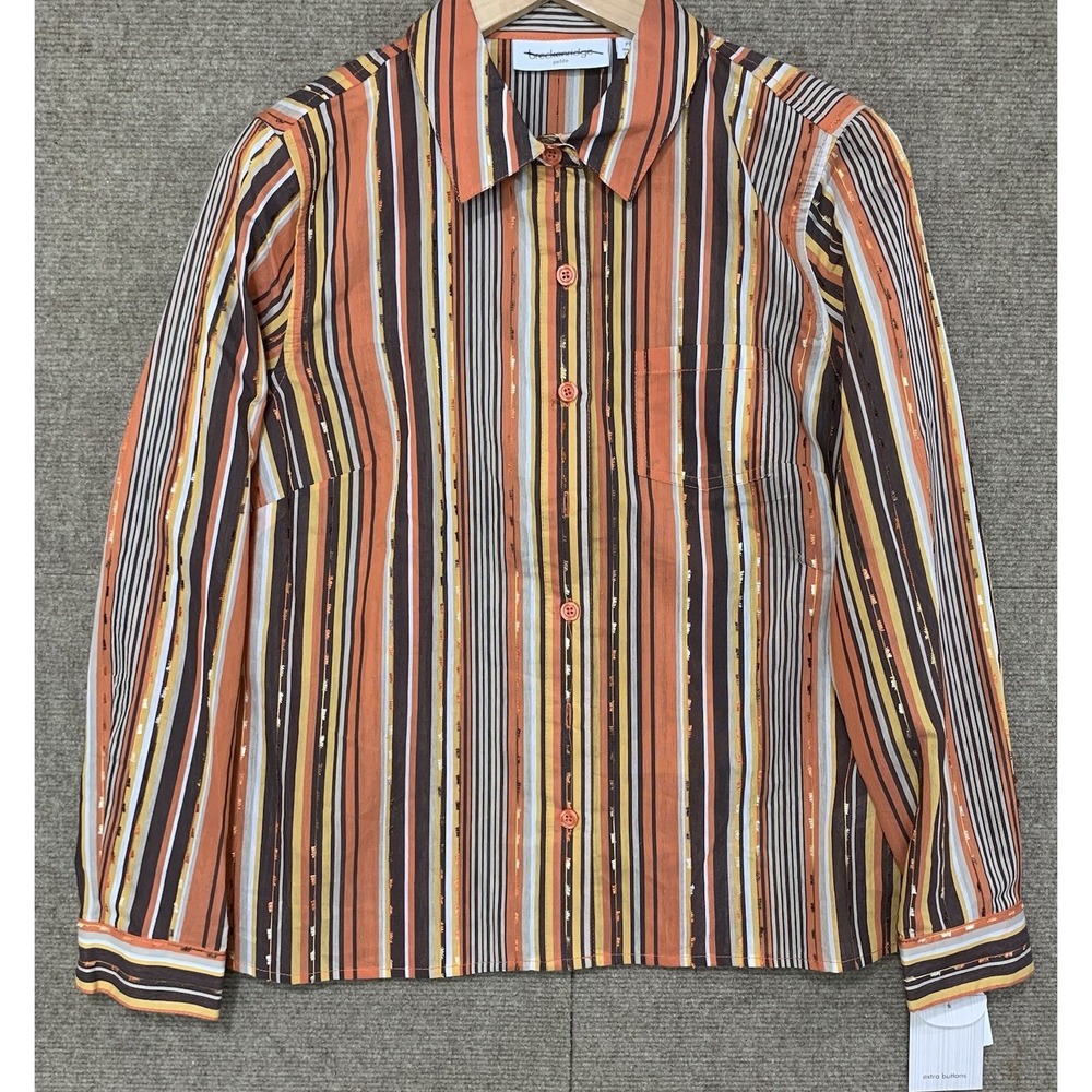 Breckenridge Women's Blouse Fall Striped Colors Retro Top Size PM Teacher Office